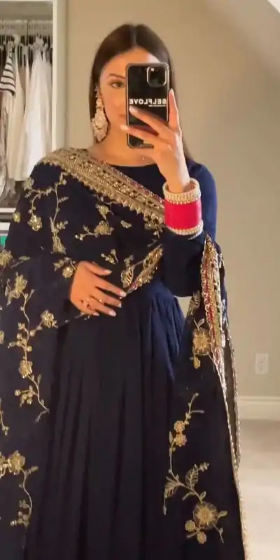 ZF 384 Navy Blue Color Chinon Silk Embroidery Sequence Gonw Casual, Wedding, Party, Festive, Events Etc. Expected Delivery 4-6 Working Days @2149/- | Gowns, Bollywood Gowns, Creative Gowns, Designer Gowns, Embroidered Gowns, Party Wear Gowns