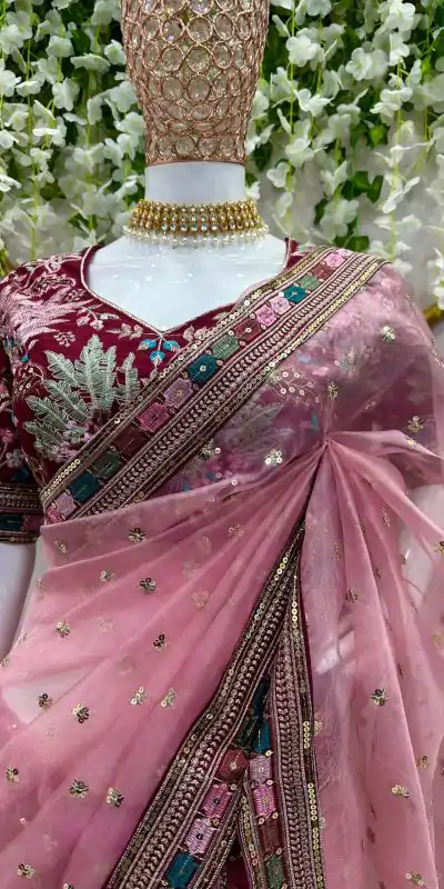 KD 481 Peach Color Organza Silk Thread Sequence Work Saree Casual, Party Wear, Wedding, Events Etc. Expected Delivery 4-6 Working Days @2099/- | Designer Sarees, Sarees, Bollywood Sarees, Creative Sarees, Embroidered Sarees, Ethnic Saree, Modern Digital sarees, Party Wear Sarees