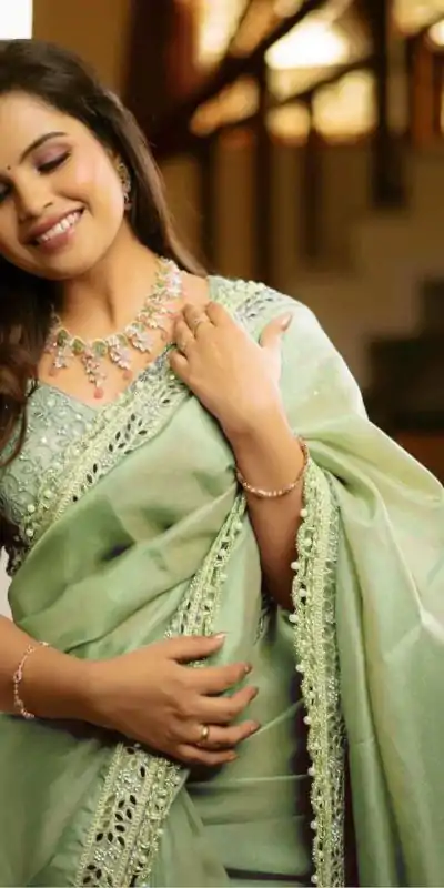 BT 3106 Pista Color Silver Tissue Silk Embroidery Sequence Saree Casual, Party Wear, Traditional Wear, Wedding Wear, Events Etc.@1999/- | Designer Sarees, Sarees, Bollywood Sarees, Creative Sarees, Ethnic Saree, Modern Digital sarees, Party Wear Sarees