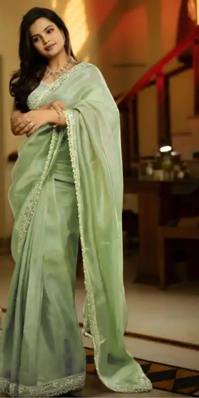 BT 3106 Pista Color Silver Tissue Silk Embroidery Sequence Saree Casual, Party Wear, Traditional Wear, Wedding Wear, Events Etc.@1999/- | Designer Sarees, Sarees, Bollywood Sarees, Creative Sarees, Ethnic Saree, Modern Digital sarees, Party Wear Sarees