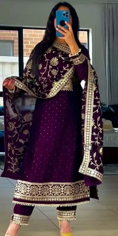 SRK 5175 Purple Color Georgette Embroidery Sequence Salwar Suit Casual, Wedding, Party, Festive, Events . Expected Delivery  4-6 Working Days @1999/- | Casual Suits, Salwar suit, Creative suits, Designer Suits, Palazzo Suits, Party Wear Suits, Patiala Suits, Straight Suits