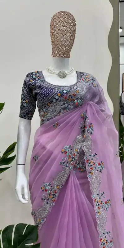 KD 499 Violet Color Organza Silk Thread Sequence Work Saree Casual, Party Wear, Wedding, Events Etc. Expected Delivery 4-6 Working Days @2499/- | Designer Sarees, Embroidered Sarees, Sarees, Bollywood Sarees, Creative Sarees, Ethnic Saree, Modern Digital sarees, Party Wear Sarees