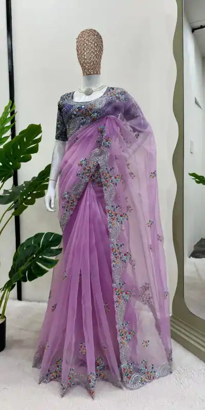 KD 499 Violet Color Organza Silk Thread Sequence Work Saree Casual, Party Wear, Wedding, Events Etc. Expected Delivery 4-6 Working Days @2499/- | Designer Sarees, Embroidered Sarees, Sarees, Bollywood Sarees, Creative Sarees, Ethnic Saree, Modern Digital sarees, Party Wear Sarees