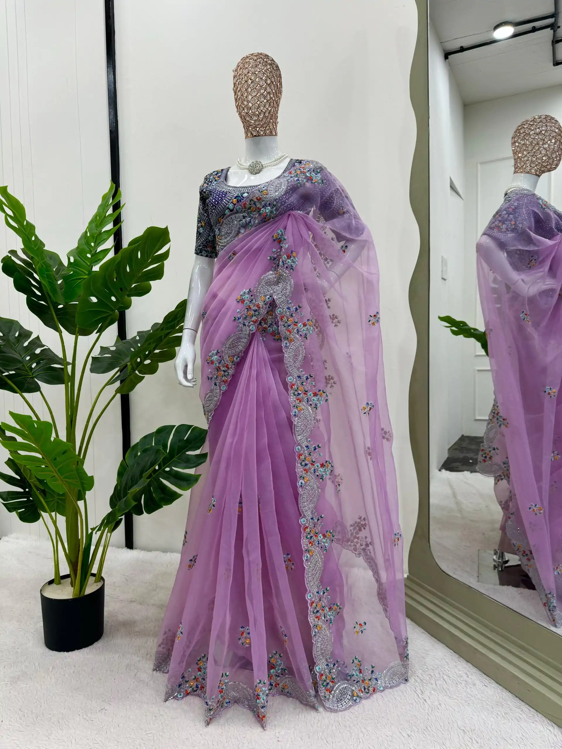 KD 499 Violet Color Organza Silk Thread Sequence Work Saree Casual, Party Wear, Wedding, Events Etc. Expected Delivery 4-6 Working Days @2499/- | Designer Sarees, Embroidered Sarees, Sarees, Bollywood Sarees, Creative Sarees, Ethnic Saree, Modern Digital sarees, Party Wear Sarees