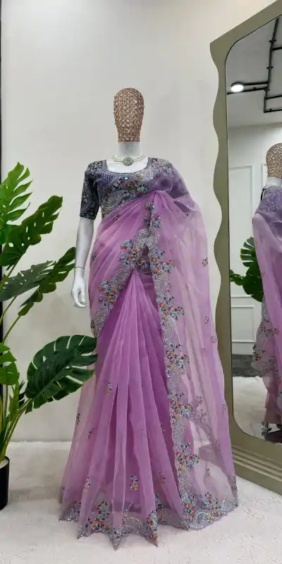 KD 499 Violet Color Organza Silk Thread Sequence Work Saree Casual, Party Wear, Wedding, Events Etc. Expected Delivery 4-6 Working Days @2499/- | Designer Sarees, Embroidered Sarees, Sarees, Bollywood Sarees, Creative Sarees, Ethnic Saree, Modern Digital sarees, Party Wear Sarees