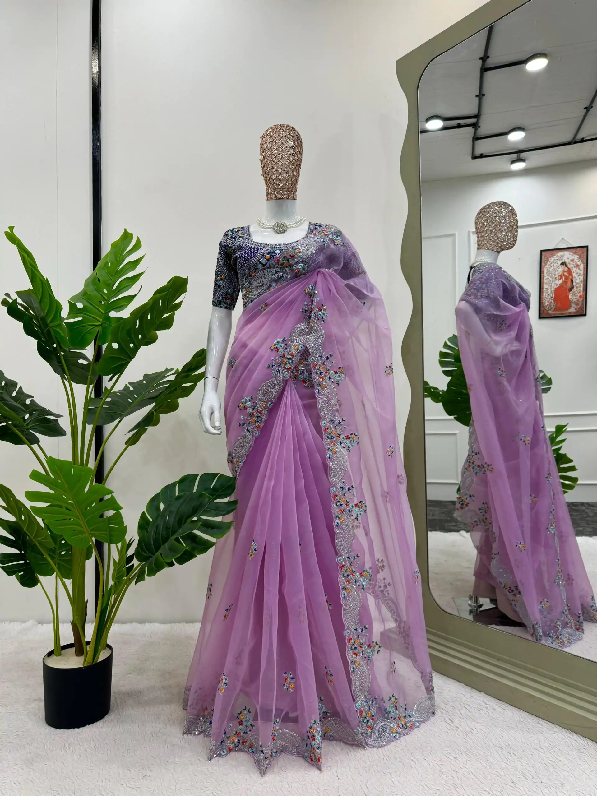 KD 499 Violet Color Organza Silk Thread Sequence Work Saree Casual, Party Wear, Wedding, Events Etc. Expected Delivery 4-6 Working Days @2499/- | Designer Sarees, Embroidered Sarees, Sarees, Bollywood Sarees, Creative Sarees, Ethnic Saree, Modern Digital sarees, Party Wear Sarees