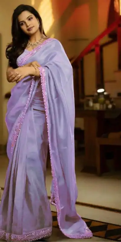 BT 3106 Violet Color Silver Tissue Silk Embroidery Sequence Saree Casual, Party Wear, Traditional Wear, Wedding Wear, Events Etc.@1999/- | Designer Sarees, Sarees, Bollywood Sarees, Creative Sarees, Ethnic Saree, Modern Digital sarees, Party Wear Sarees