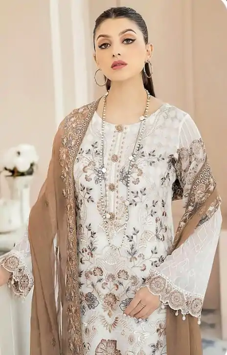FC 123 White & Coffee Color Georgette Embroidery Salwar Suit Wedding, Party, Festive events, Expected Delivery  4-6 Working Days @2049 | Casual Suits, Salwar suit, Creative suits, Designer Suits, Palazzo Suits, Party Wear Suits, Patiala Suits, Straight Suits