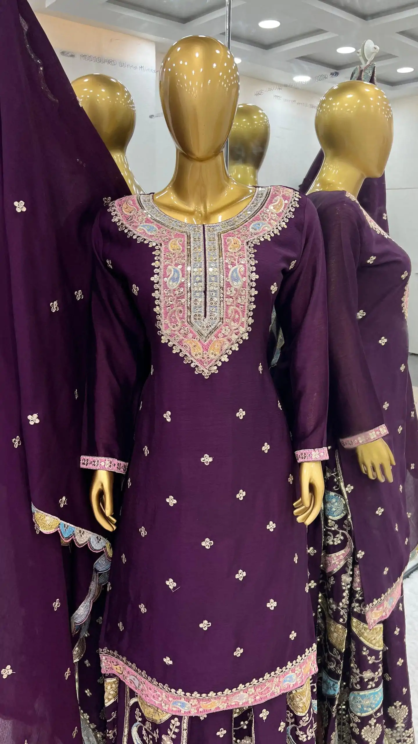 ZF 377 Purple Color Chinnon Silk Embroidery Sequence Salwar Suit Casual, Wedding, Party, Events Etc. Expected Delivery 4-6 Working Days 2499/- | Casual Suits, Jump Suits, Salwar suit, Creative suits, Designer Suits, Palazzo Suits, Party Wear Suits, Patiala Suits, Straight Suits