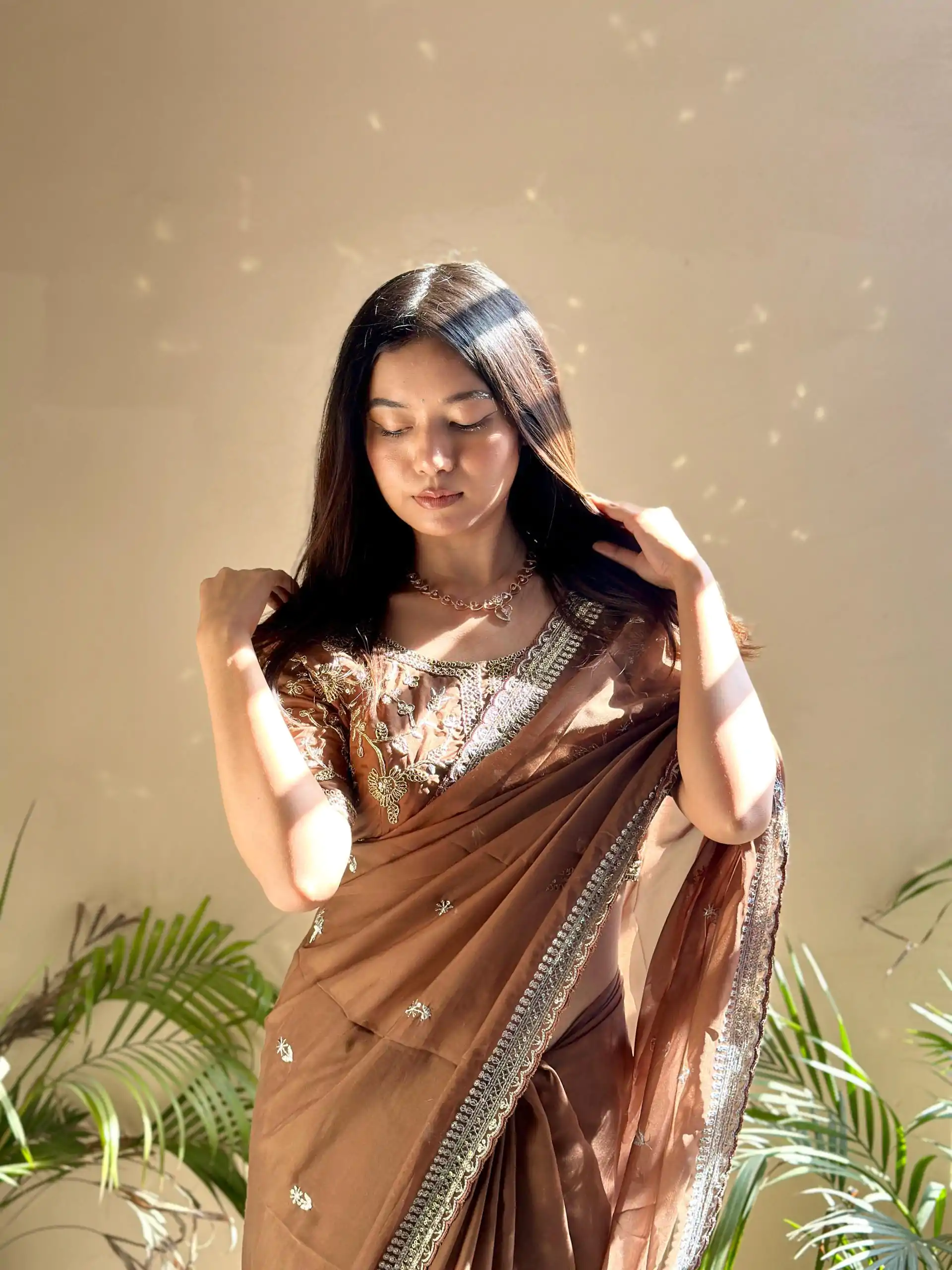 AC MAGIC CIRCLE Brown Color Pure Soft Organza Embroidery Zari Saree Casual, Wedding, Festive, Events Expected Delivery 4-6 Working Days @2099/- | Designer Sarees, Embroidered Sarees, Sarees, Bollywood Sarees, Creative Sarees, Ethnic Saree, Modern Digital sarees, Party Wear Sarees