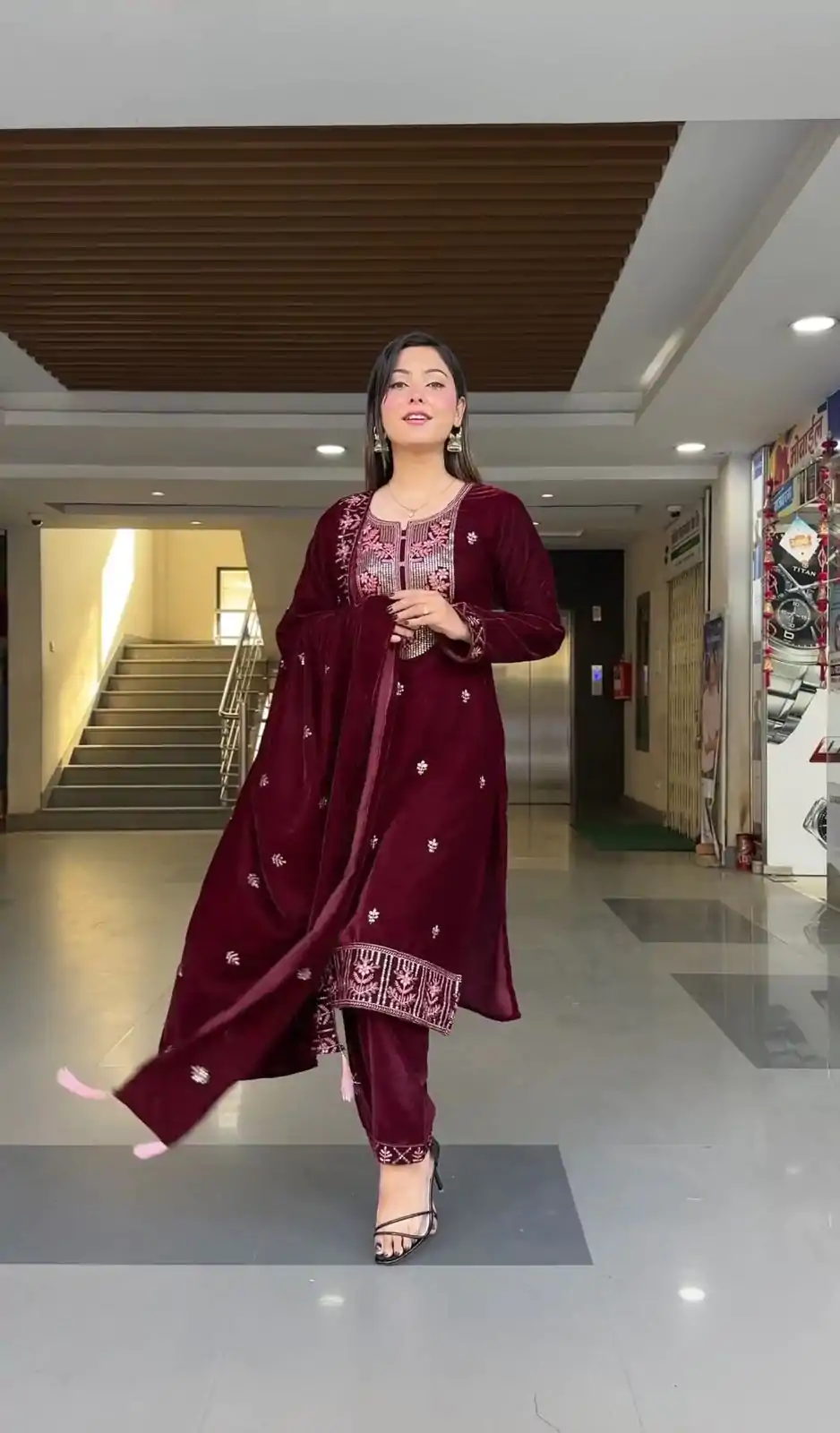 ZF 343 Maroon Color Viscose Velvet Embroidery Salwar Suit Casual, Wedding, Party, Events Etc. Expected Delivery 4-6 Working Days 1899/- | Casual Suits, Jump Suits, Salwar suit, Creative suits, Designer Suits, Palazzo Suits, Party Wear Suits, Patiala Suits, Straight Suits