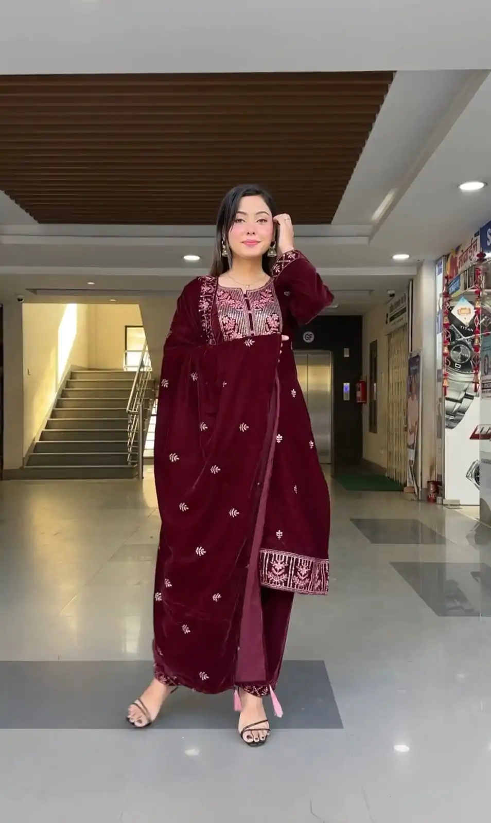 ZF 343 Maroon Color Viscose Velvet Embroidery Salwar Suit Casual, Wedding, Party, Events Etc. Expected Delivery 4-6 Working Days 1899/- | Casual Suits, Jump Suits, Salwar suit, Creative suits, Designer Suits, Palazzo Suits, Party Wear Suits, Patiala Suits, Straight Suits