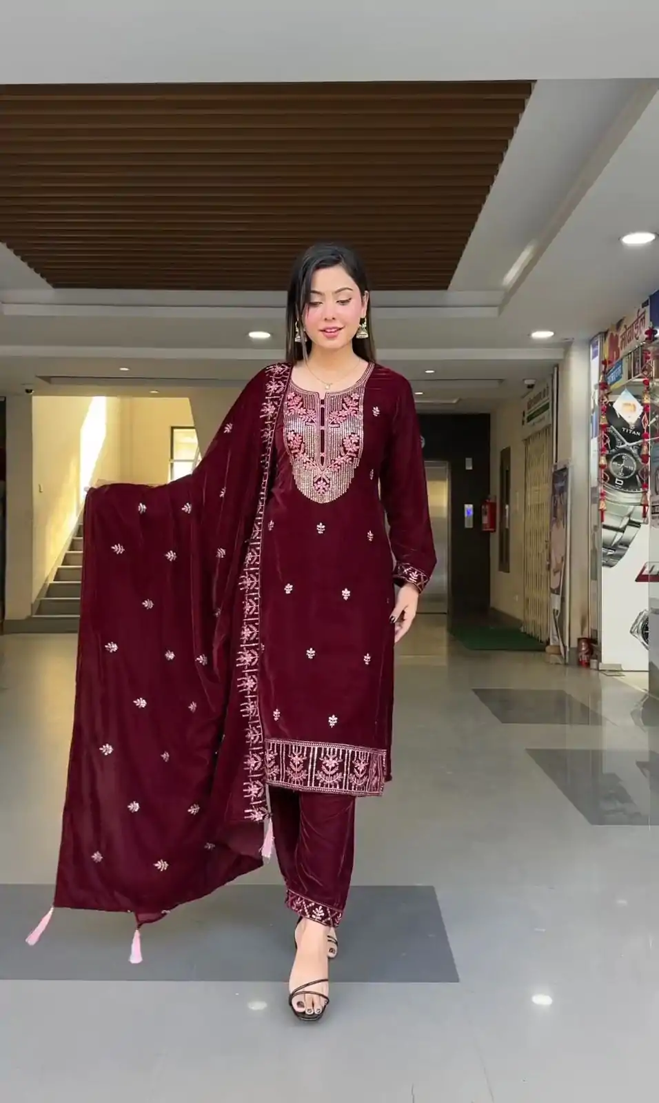 ZF 343 Maroon Color Viscose Velvet Embroidery Salwar Suit Casual, Wedding, Party, Events Etc. Expected Delivery 4-6 Working Days 1899/- | Casual Suits, Jump Suits, Salwar suit, Creative suits, Designer Suits, Palazzo Suits, Party Wear Suits, Patiala Suits, Straight Suits