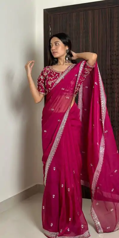 AC MAGIC CIRCLE Pink Color Pure Soft Organza Embroidery Zari Saree Casual, Wedding, Festive, Events Expected Delivery 4-6 Working Days @2099/- | Designer Sarees, Embroidered Sarees, Sarees, Bollywood Sarees, Creative Sarees, Ethnic Saree, Modern Digital sarees, Party Wear Sarees