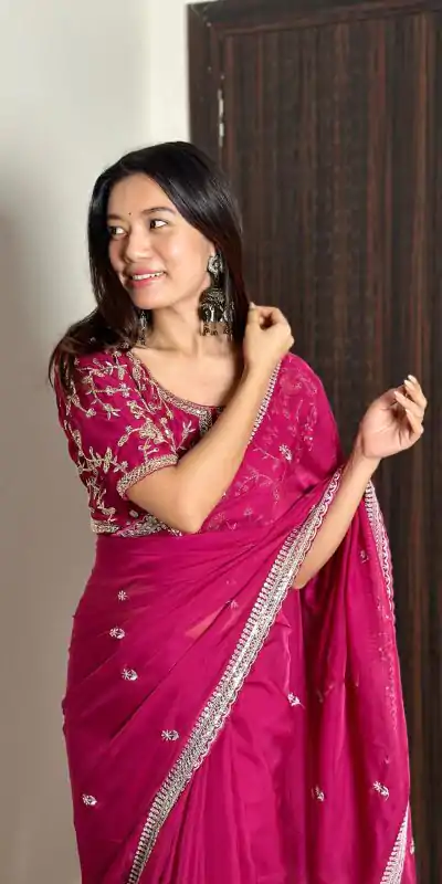 AC MAGIC CIRCLE Pink Color Pure Soft Organza Embroidery Zari Saree Casual, Wedding, Festive, Events Expected Delivery 4-6 Working Days @2099/- | Designer Sarees, Embroidered Sarees, Sarees, Bollywood Sarees, Creative Sarees, Ethnic Saree, Modern Digital sarees, Party Wear Sarees