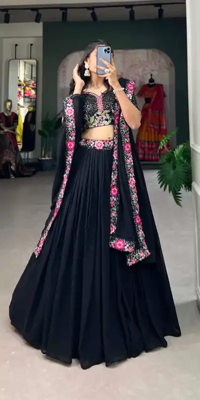 LNB 1403 Black Color Georgette Plain Embroidery Lehenga Choli Festive Party Wedding, Events etc. Delivery 4-6 Working Days @2999/- | Lehenga, Bollywood Lehenga, Creative Lehenga, Designer Lehenga, Embroidered Lehenga, Party Wear Lehenga