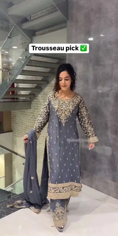 SSR 477 Cement Color Chinnon Silk Embroidery Sequence Salwar Suit Wedding, Party, Festive, Events Expected Delivery 4-6 Working Days @ 2099/- | Casual Suits, Jump Suits, Salwar suit, Creative suits, Designer Suits, Palazzo Suits, Party Wear Suits, Patiala Suits, Straight Suits