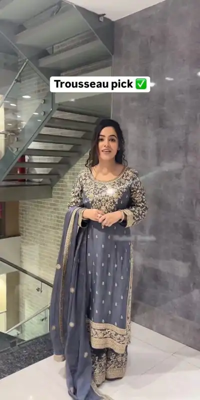 SSR 477 Cement Color Chinnon Silk Embroidery Sequence Salwar Suit Wedding, Party, Festive, Events Expected Delivery 4-6 Working Days @ 2099/- | Casual Suits, Jump Suits, Salwar suit, Creative suits, Designer Suits, Palazzo Suits, Party Wear Suits, Patiala Suits, Straight Suits