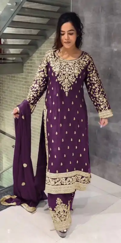 SSR 477 Purple Color Chinnon Silk Embroidery Sequence Salwar Suit Wedding, Party, Festive, Events Expected Delivery 4-6 Working Days @ 2099/- | Casual Suits, Jump Suits, Salwar suit, Creative suits, Designer Suits, Palazzo Suits, Party Wear Suits, Patiala Suits, Straight Suits