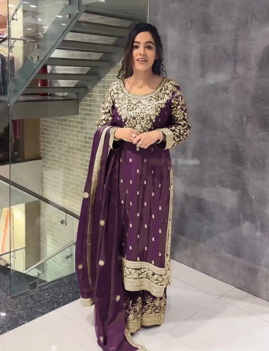 SSR 477 Purple Color Chinnon Silk Embroidery Sequence Salwar Suit Wedding, Party, Festive, Events Expected Delivery 4-6 Working Days @ 2099/- | Casual Suits, Jump Suits, Salwar suit, Creative suits, Designer Suits, Palazzo Suits, Party Wear Suits, Patiala Suits, Straight Suits