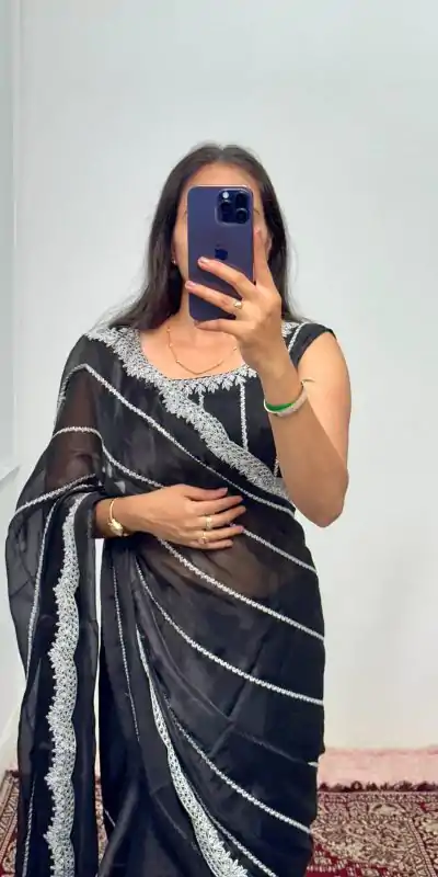 ST 476 Black Color Burbary Blooming Embroidery Zari Saree Casual, Wedding, Party, Festive, Events Etc. Expected Delivery 4-6 Working Days @1899/- | Designer Sarees, Embroidered Sarees, Sarees, Bollywood Sarees, Creative Sarees, Ethnic Saree, Modern Digital sarees, Party Wear Sarees