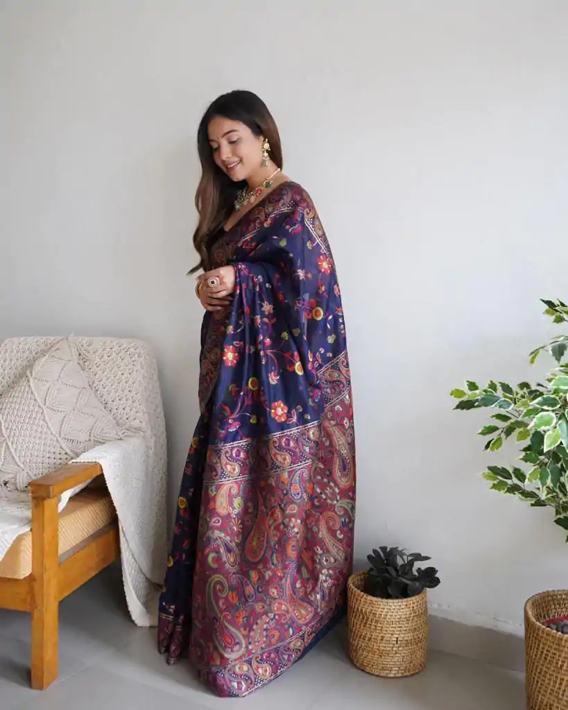 DDF 504 Blue Color Kashmiri Running Thread Zari Work Saree Casual, Party Wear, Events, Festivals Etc. Expected Delivery 4-6 Working Days 2499/- | Designer Sarees, Embroidered Sarees, Sarees, Bollywood Sarees, Creative Sarees, Ethnic Saree, Modern Digital sarees, Party Wear Sarees