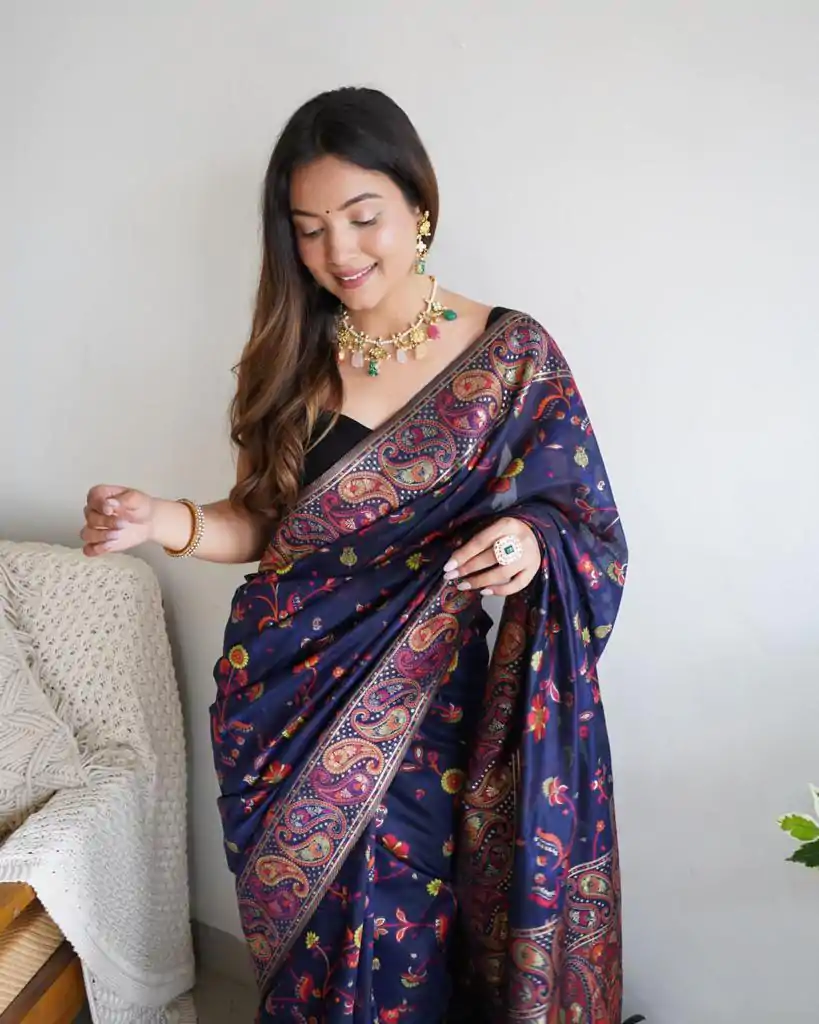 DDF 504 Blue Color Kashmiri Running Thread Zari Work Saree Casual, Party Wear, Events, Festivals Etc. Expected Delivery 4-6 Working Days 2499/- | Designer Sarees, Embroidered Sarees, Sarees, Bollywood Sarees, Creative Sarees, Ethnic Saree, Modern Digital sarees, Party Wear Sarees