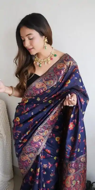 DDF 504 Blue Color Kashmiri Running Thread Zari Work Saree Casual, Party Wear, Events, Festivals Etc. Expected Delivery 4-6 Working Days 2499/- | Designer Sarees, Embroidered Sarees, Sarees, Bollywood Sarees, Creative Sarees, Ethnic Saree, Modern Digital sarees, Party Wear Sarees
