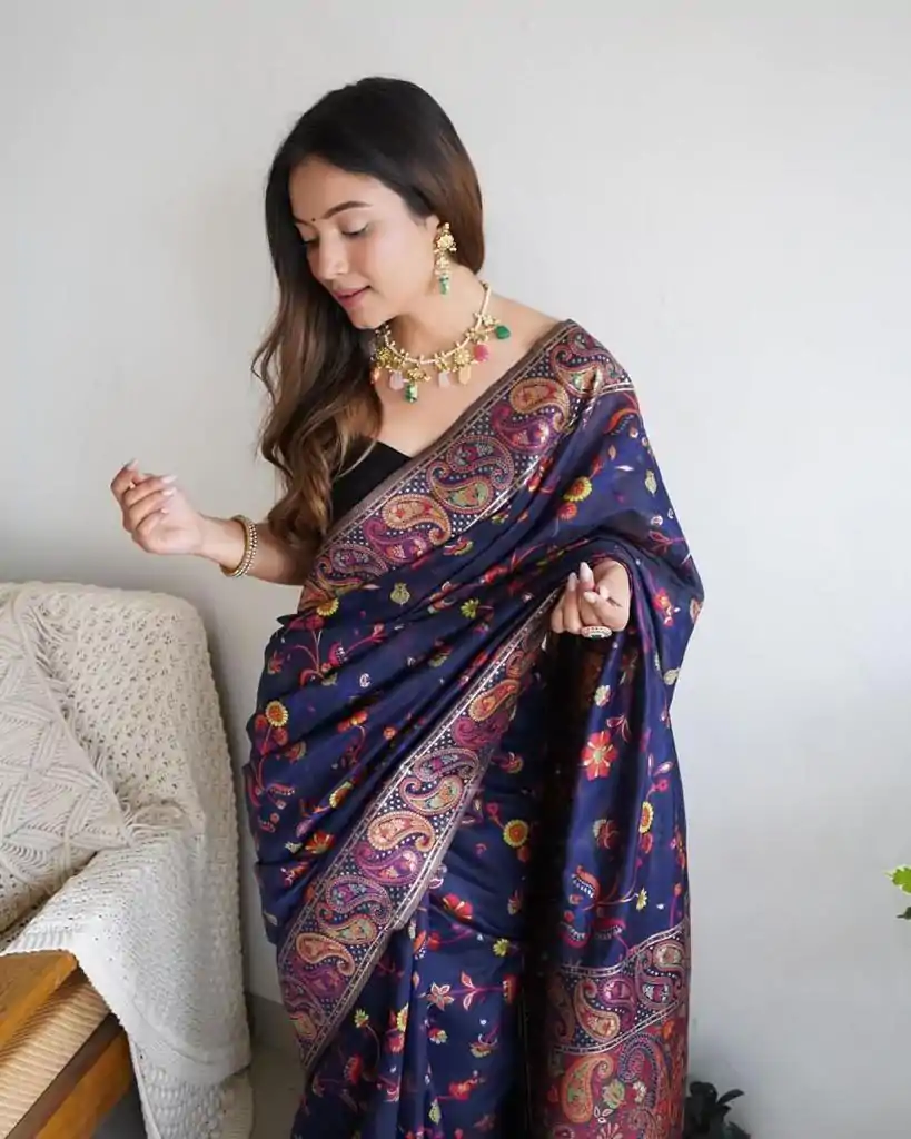 DDF 504 Blue Color Kashmiri Running Thread Zari Work Saree Casual, Party Wear, Events, Festivals Etc. Expected Delivery 4-6 Working Days 2499/- | Designer Sarees, Embroidered Sarees, Sarees, Bollywood Sarees, Creative Sarees, Ethnic Saree, Modern Digital sarees, Party Wear Sarees