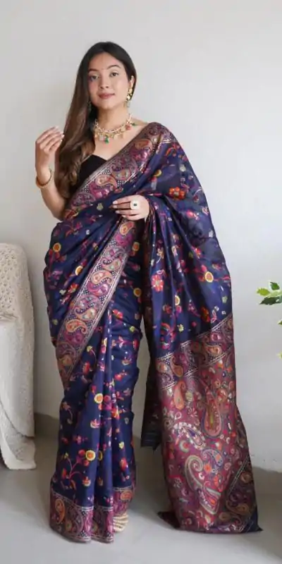DDF 504 Blue Color Kashmiri Running Thread Zari Work Saree Casual, Party Wear, Events, Festivals Etc. Expected Delivery 4-6 Working Days 2499/- | Designer Sarees, Embroidered Sarees, Sarees, Bollywood Sarees, Creative Sarees, Ethnic Saree, Modern Digital sarees, Party Wear Sarees