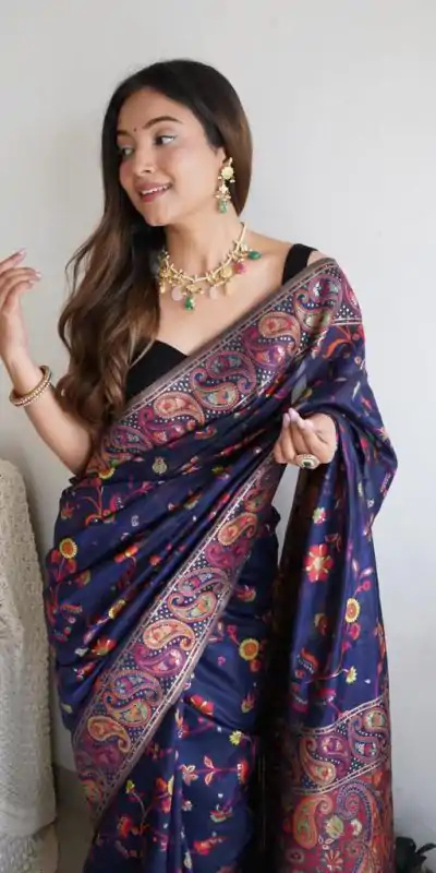 DDF 504 Blue Color Kashmiri Running Thread Zari Work Saree Casual, Party Wear, Events, Festivals Etc. Expected Delivery 4-6 Working Days 2499/- | Designer Sarees, Embroidered Sarees, Sarees, Bollywood Sarees, Creative Sarees, Ethnic Saree, Modern Digital sarees, Party Wear Sarees