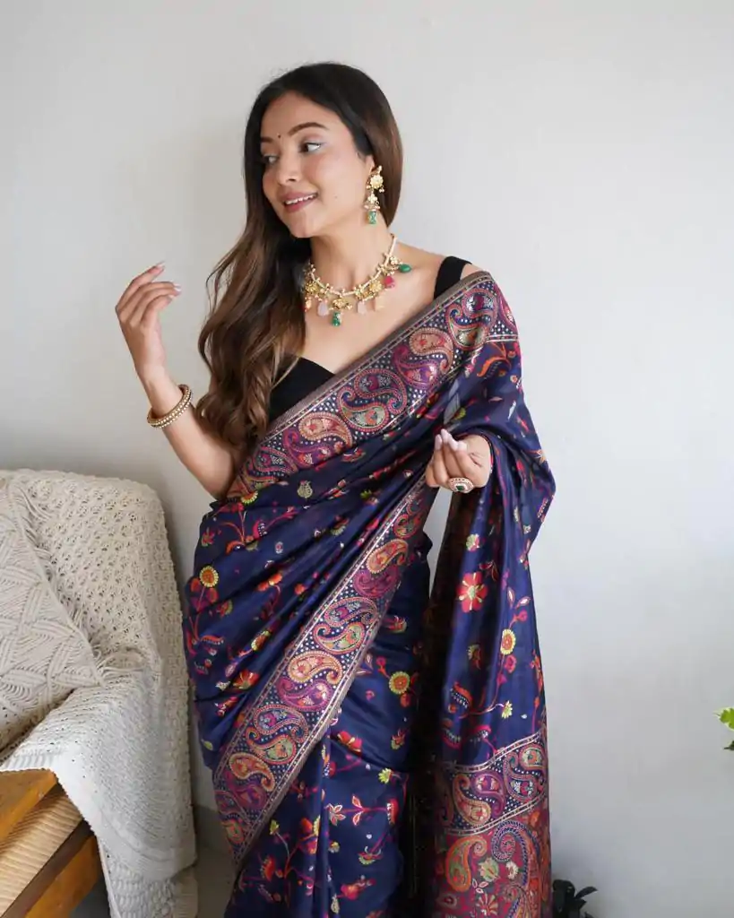 DDF 504 Blue Color Kashmiri Running Thread Zari Work Saree Casual, Party Wear, Events, Festivals Etc. Expected Delivery 4-6 Working Days 2499/- | Designer Sarees, Embroidered Sarees, Sarees, Bollywood Sarees, Creative Sarees, Ethnic Saree, Modern Digital sarees, Party Wear Sarees