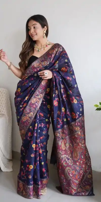DDF 504 Blue Color Kashmiri Running Thread Zari Work Saree Casual, Party Wear, Events, Festivals Etc. Expected Delivery 4-6 Working Days 2499/- | Designer Sarees, Embroidered Sarees, Sarees, Bollywood Sarees, Creative Sarees, Ethnic Saree, Modern Digital sarees, Party Wear Sarees