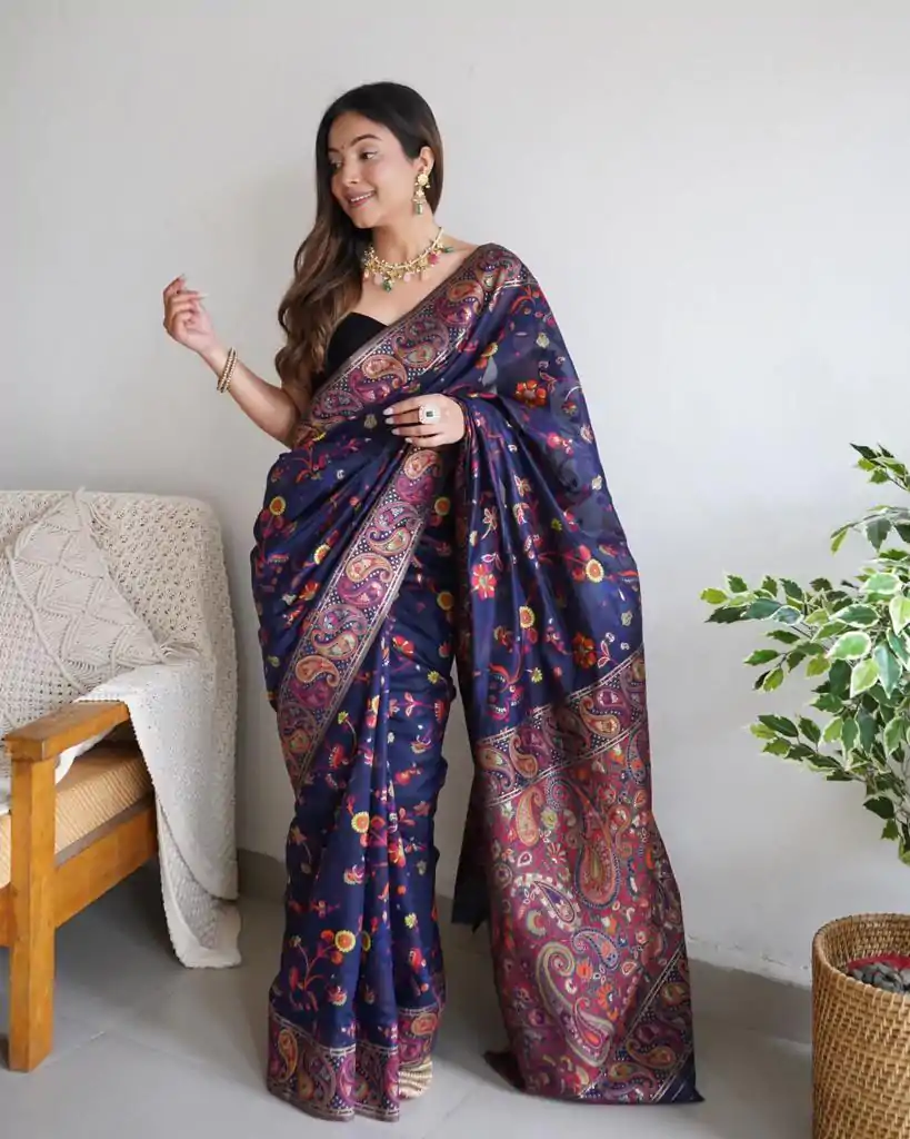 DDF 504 Blue Color Kashmiri Running Thread Zari Work Saree Casual, Party Wear, Events, Festivals Etc. Expected Delivery 4-6 Working Days 2499/- | Designer Sarees, Embroidered Sarees, Sarees, Bollywood Sarees, Creative Sarees, Ethnic Saree, Modern Digital sarees, Party Wear Sarees