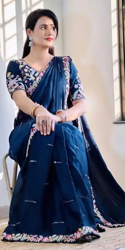 BT 3107 Blue Color Rangoli Silk Beautiful Embroidery Saree Casual, Party Wear, Traditional Wear, Wedding Wear, Events Etc.@1799/- | Designer Sarees, Sarees, Bollywood Sarees, Creative Sarees, Ethnic Saree, Modern Digital sarees, Party Wear Sarees