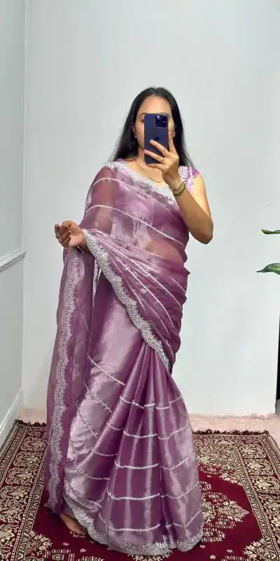 ST 476 Light Purple Color Burberry Blooming Embroidery Zari Saree Casual, Wedding, Party, Festive, Events Etc. Expected Delivery 4-6 Working Days @1899/- | Designer Sarees, Embroidered Sarees, Sarees, Bollywood Sarees, Creative Sarees, Ethnic Saree, Modern Digital sarees, Party Wear Sarees