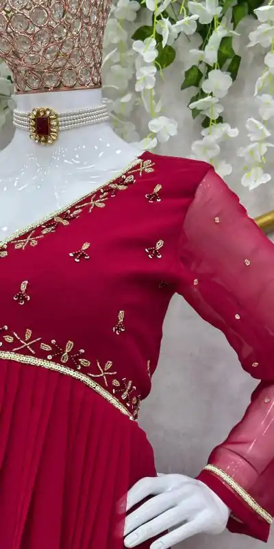 KD 1418 Maroon Color Georgette Hand Work Anarkali Suite Casual, Wedding, Party, Festive, Events Etc. Expected Delivery 4-6 Working Days @1949/- | Anarkali Suits, Creative-Anarkali, Designer Anarkali, Embroidered Anarkali, Party Wear Anarkali