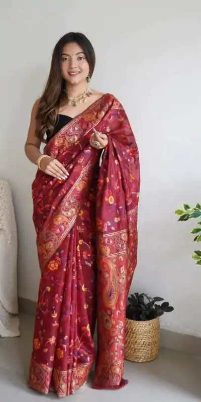DDF 504 Maroon Color Kashmiri Running Thread Zari Work Saree Casual, Party Wear, Events, Festivals Etc. Expected Delivery 4-6 Working Days 2499/- | Designer Sarees, Embroidered Sarees, Sarees, Bollywood Sarees, Creative Sarees, Ethnic Saree, Modern Digital sarees, Party Wear Sarees