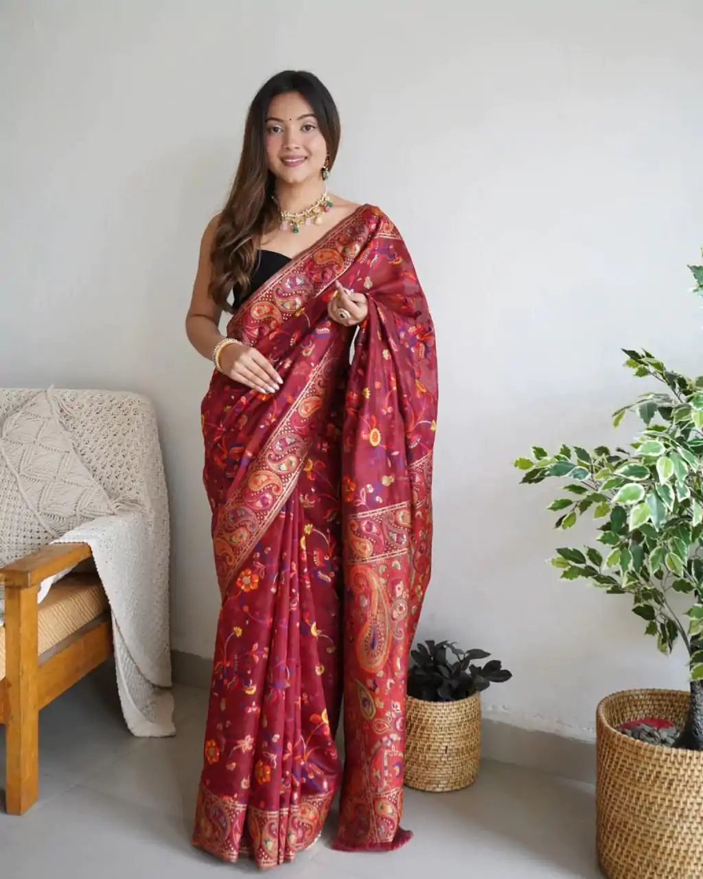 DDF 504 Maroon Color Kashmiri Running Thread Zari Work Saree Casual, Party Wear, Events, Festivals Etc. Expected Delivery 4-6 Working Days 2499/- | Designer Sarees, Embroidered Sarees, Sarees, Bollywood Sarees, Creative Sarees, Ethnic Saree, Modern Digital sarees, Party Wear Sarees