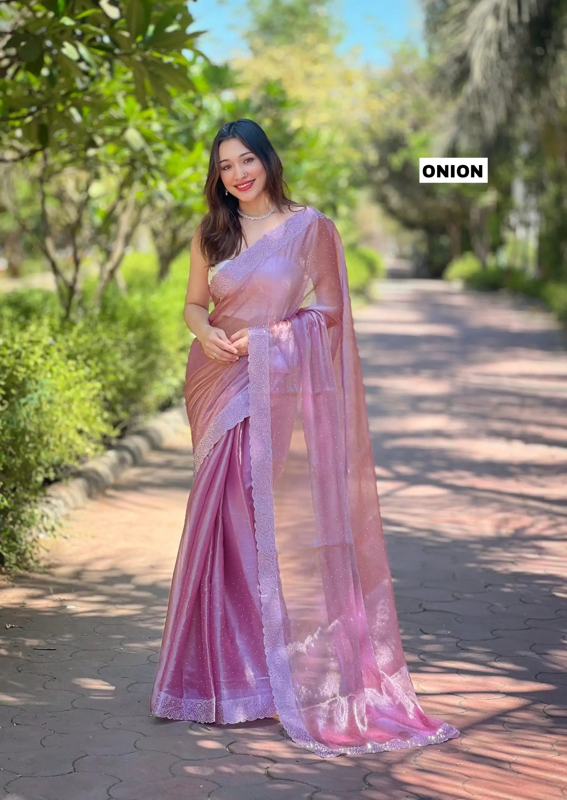 DF Burberry Onion Color Burberry Silk Diamond Sequins Saree Casual, Party Wear, Wedding, Events Etc Delivery Expected.4-6 Working Days 1899/- | Designer Sarees, Embroidered Sarees, Sarees, Bollywood Sarees, Creative Sarees, Ethnic Saree, Modern Digital sarees, Party Wear Sarees