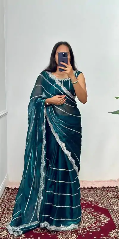 ST 476 Peacock Blue Color Burbary Blooming Embroidery Zari Saree Casual, Wedding, Party, Festive, Events Etc. Expected Delivery 4-6 Working Days @1899/- | Designer Sarees, Embroidered Sarees, Sarees, Bollywood Sarees, Creative Sarees, Ethnic Saree, Modern Digital sarees, Party Wear Sarees