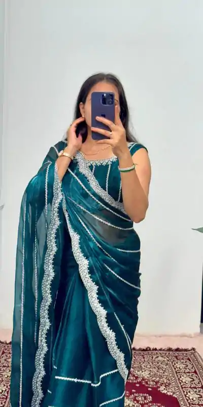 ST 476 Peacock Blue Color Burbary Blooming Embroidery Zari Saree Casual, Wedding, Party, Festive, Events Etc. Expected Delivery 4-6 Working Days @1899/- | Designer Sarees, Embroidered Sarees, Sarees, Bollywood Sarees, Creative Sarees, Ethnic Saree, Modern Digital sarees, Party Wear Sarees