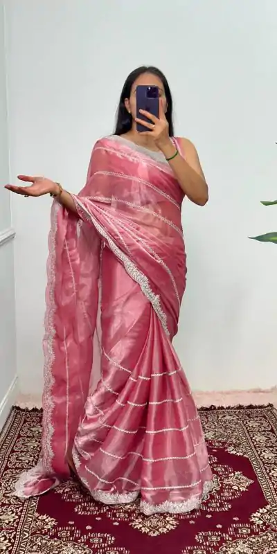ST 476 Pink Color Burberry Blooming Embroidery Zari Saree Casual, Wedding, Party, Festive, Events Etc. Expected Delivery 4-6 Working Days @1899/- | Designer Sarees, Embroidered Sarees, Sarees, Bollywood Sarees, Creative Sarees, Ethnic Saree, Modern Digital sarees, Party Wear Sarees