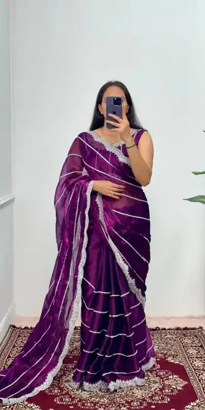 ST 476 Purple Color Burberry Blooming Embroidery Zari Saree Casual, Wedding, Party, Festive, Events Etc. Expected Delivery 4-6 Working Days @1899/- | Designer Sarees, Embroidered Sarees, Sarees, Bollywood Sarees, Creative Sarees, Ethnic Saree, Modern Digital sarees, Party Wear Sarees