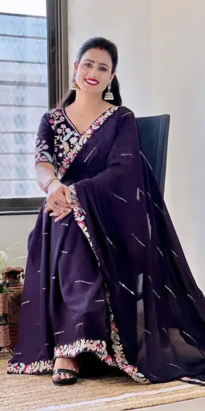 BT 3107 Purple Color Rangoli Silk Beautiful Embroidery Saree Casual, Party Wear, Traditional Wear, Wedding Wear, Events Etc.@1799/- | Designer Sarees, Sarees, Bollywood Sarees, Creative Sarees, Ethnic Saree, Modern Digital sarees, Party Wear Sarees