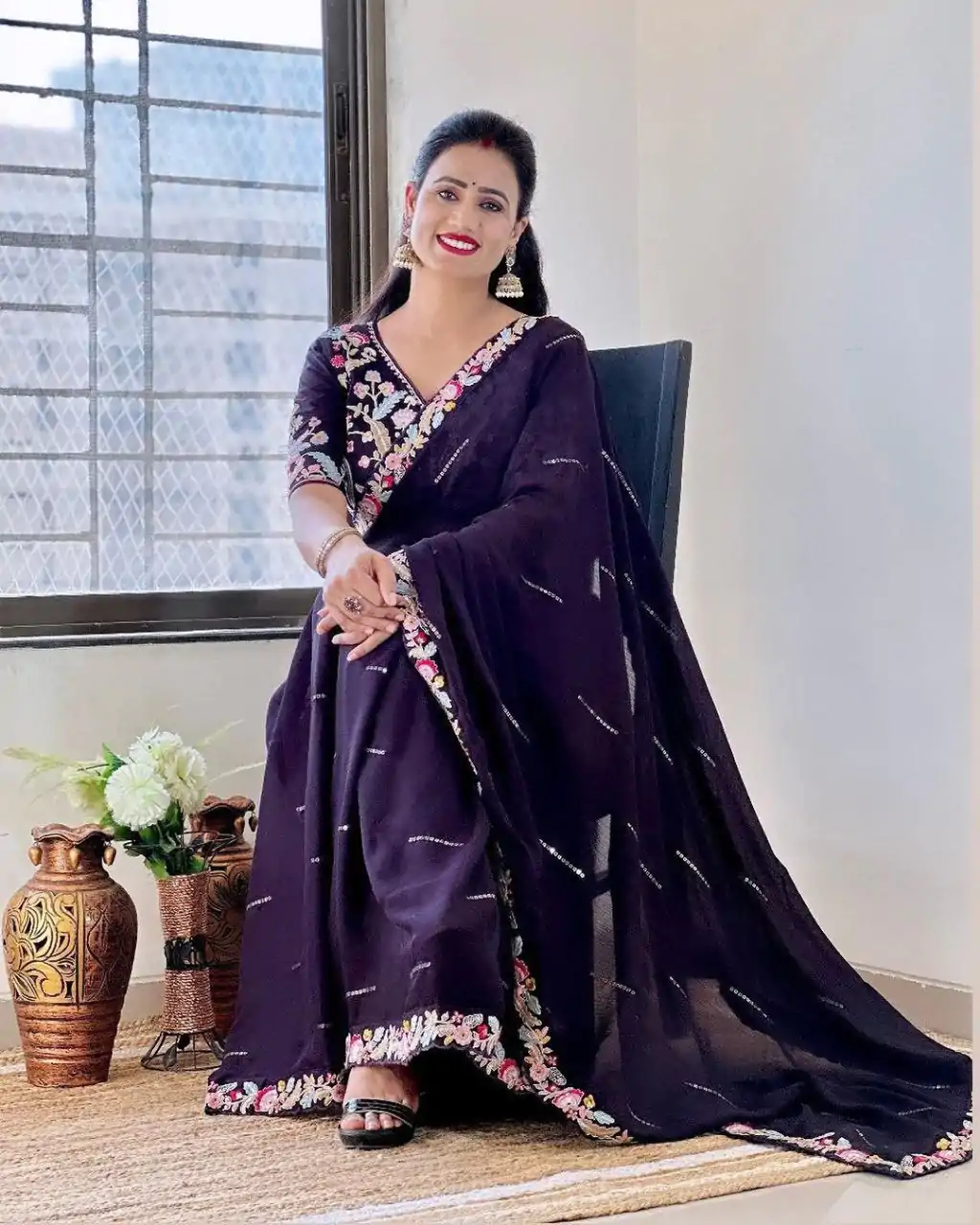BT 3107 Purple Color Rangoli Silk Beautiful Embroidery Saree Casual, Party Wear, Traditional Wear, Wedding Wear, Events Etc.@1799/- | Designer Sarees, Sarees, Bollywood Sarees, Creative Sarees, Ethnic Saree, Modern Digital sarees, Party Wear Sarees