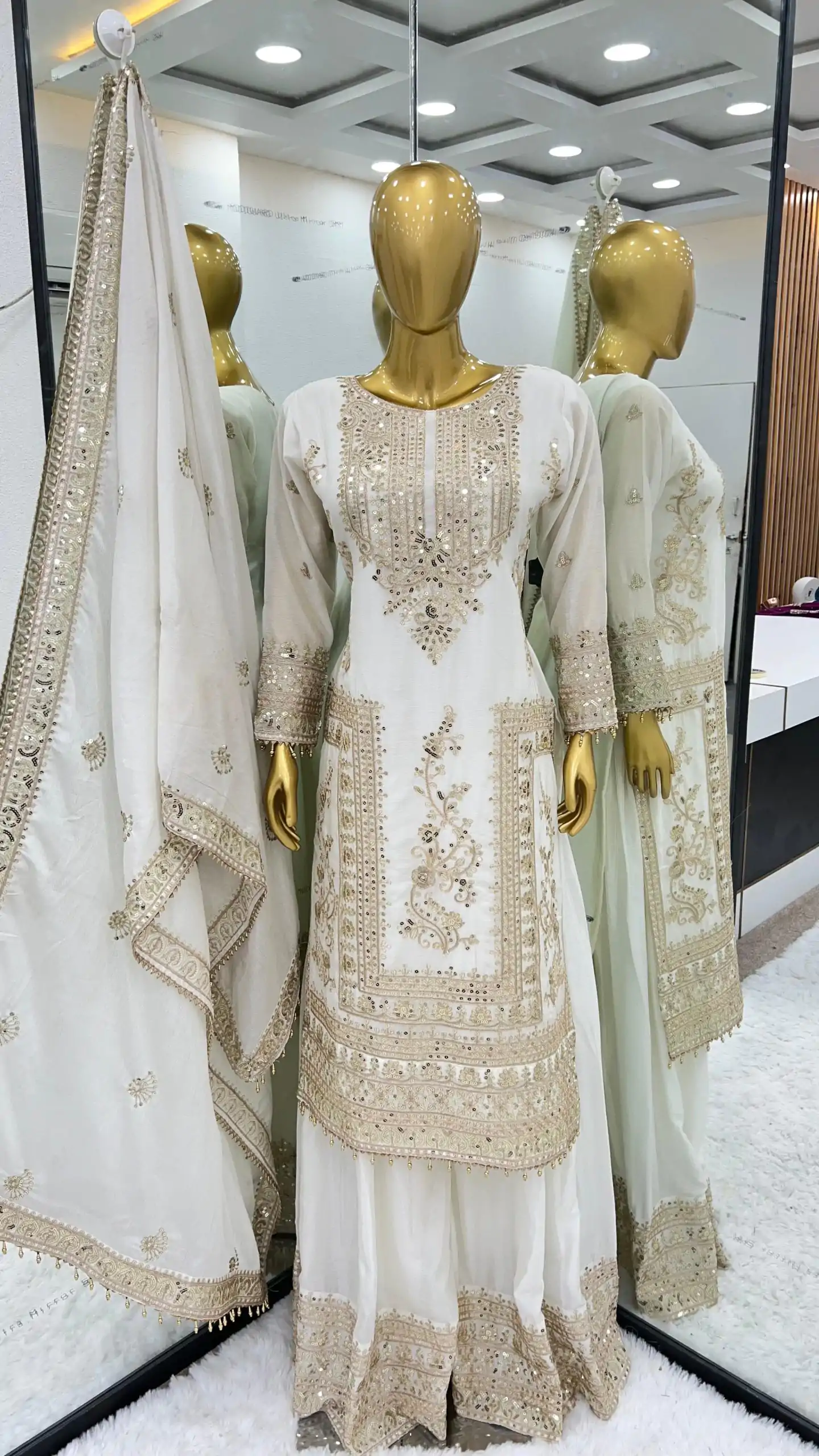 SRK 5146 White Color Pure Chinnon Silk Embroidery Coding Dori Salwar Suit Wedding, Party, Festive, Events Expected Delivery 4-6 Working Days @ 2199/- | Casual Suits, Jump Suits, Salwar suit, Creative suits, Designer Suits, Palazzo Suits, Party Wear Suits, Patiala Suits, Straight Suits