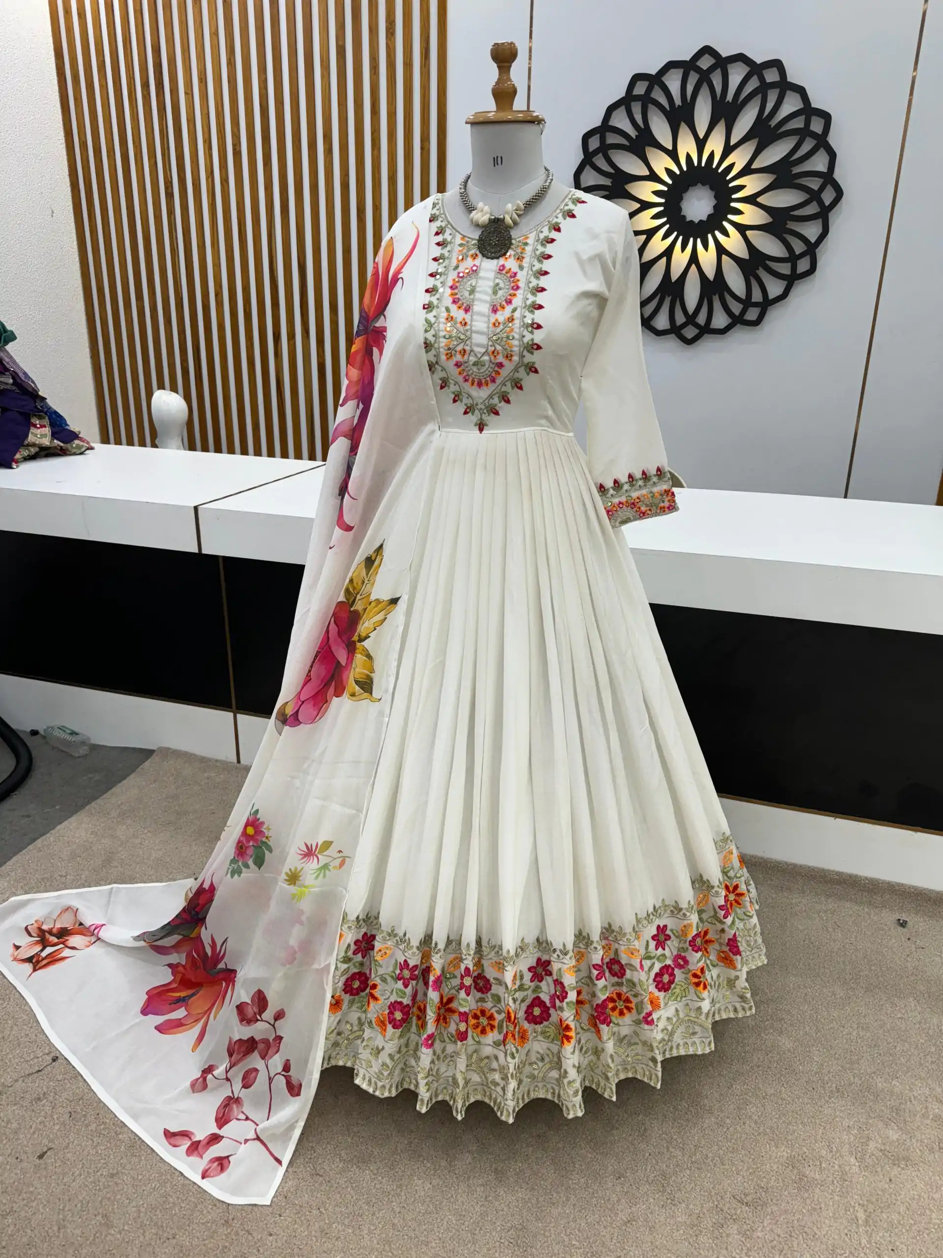 ZF 385 White Color Chinon Silk Embroidery Sequence Gonw Casual, Wedding, Party, Festive, Events Etc. Expected Delivery 4-6 Working Days @2099/- | Gowns, Bollywood Gowns, Creative Gowns, Designer Gowns, Embroidered Gowns, Party Wear Gowns