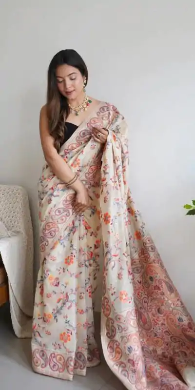 DDF 504 White Color Kashmiri Running Thread Zari Work Saree Casual, Party Wear, Events, Festivals Etc. Expected Delivery 4-6 Working Days 2499/- | Designer Sarees, Embroidered Sarees, Sarees, Bollywood Sarees, Creative Sarees, Ethnic Saree, Modern Digital sarees, Party Wear Sarees