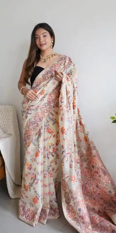 DDF 504 White Color Kashmiri Running Thread Zari Work Saree Casual, Party Wear, Events, Festivals Etc. Expected Delivery 4-6 Working Days 2499/- | Designer Sarees, Embroidered Sarees, Sarees, Bollywood Sarees, Creative Sarees, Ethnic Saree, Modern Digital sarees, Party Wear Sarees